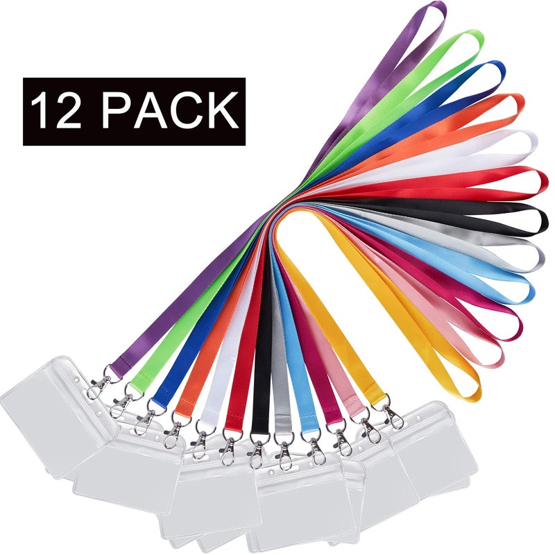 YOUOWO 12 Pack 12 Colors Lanyards with Horizontal ID Badge Holders Neck Office Lanyard - Image 2